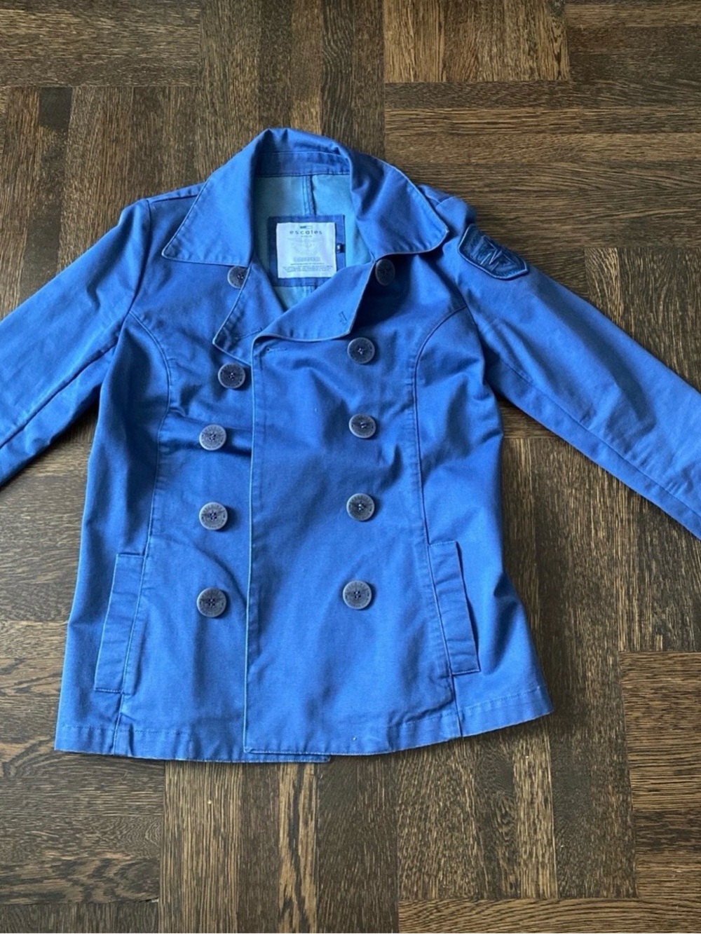 Women's Double-Breasted Blue ESCALES Paris Short Trench Sz S